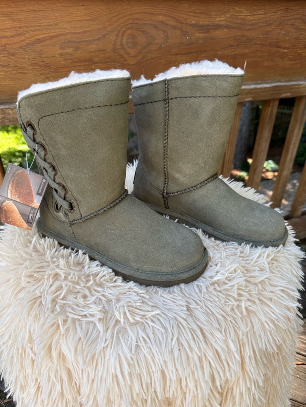 Bear Paw Olive Suede Shearling Lined Boots